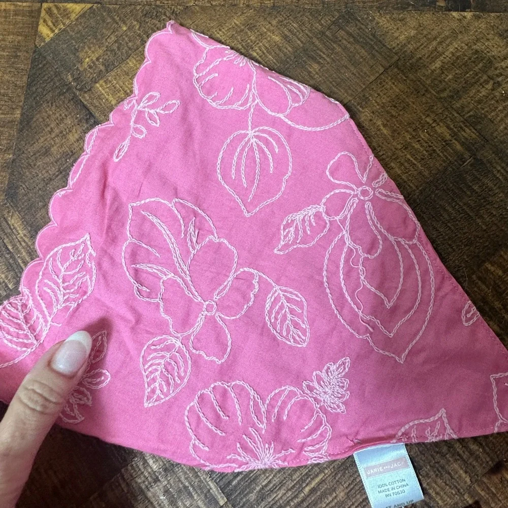 NWT Janie & Jack 4T & Up Pink White Embroidered Hair Scarf Hankercheif‎